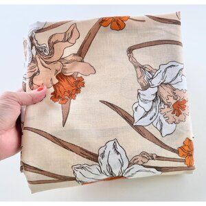 Vintage 70s bedsheet, your choice: flat or fitted; orange, white brown daffodil